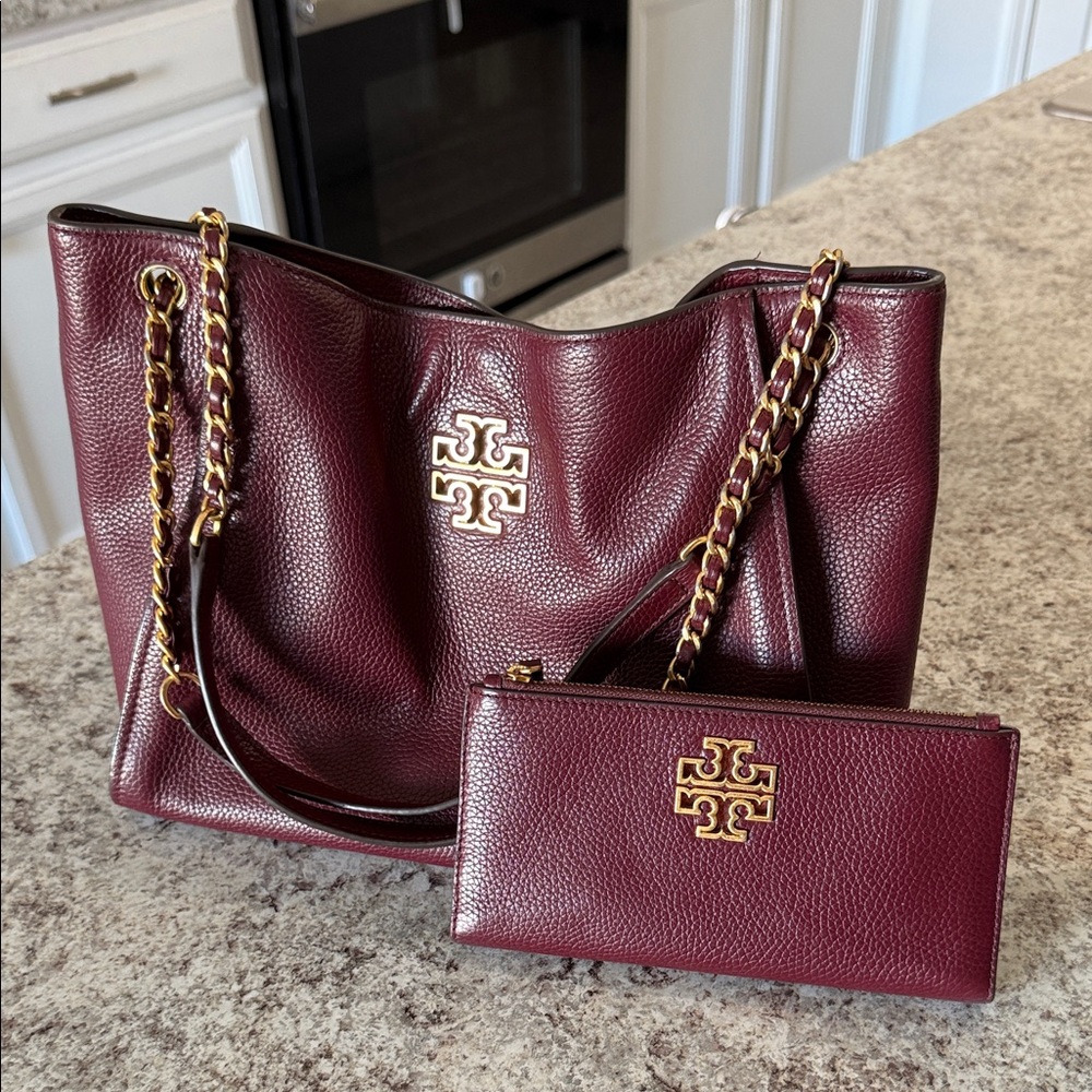 Tory Burch Deep Red Tote and Wallet Set
